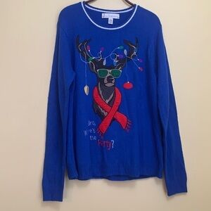 Jolly Sweaters | Blue “Bro Where’s The Party”Holiday Reindeer Unisex Sweater L